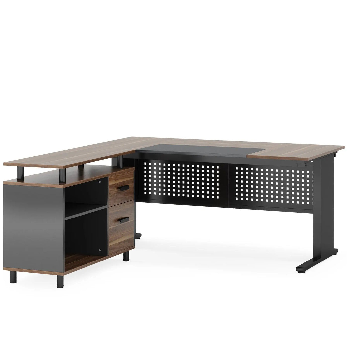 L-Shaped Executive Desk With File Cabinet, Office Workstation With Drawers, Shelves & Storage by HouseOfZazla