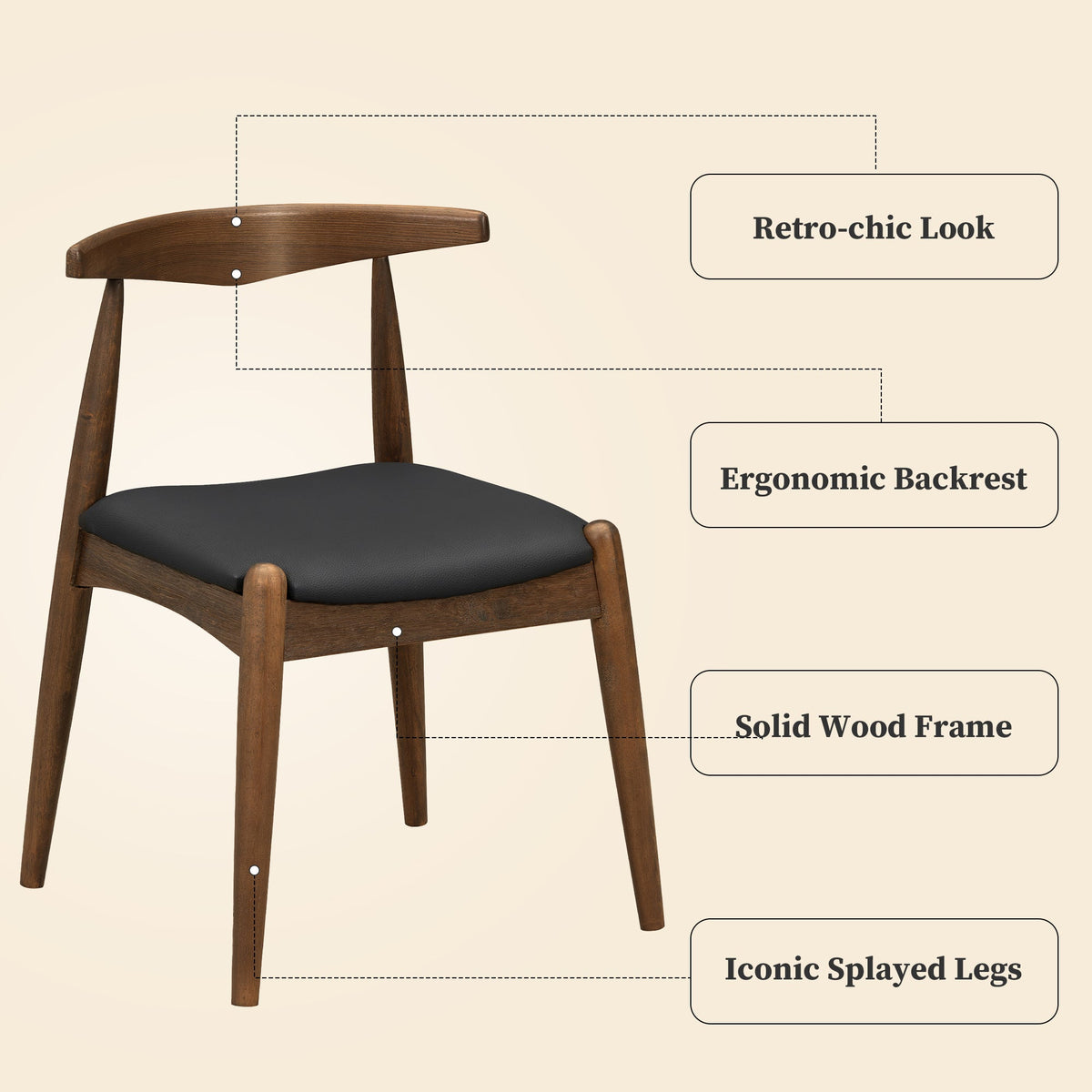 Set of 2 Rubberwood Dining Chairs with Faux Leather Upholstery - Multiple Colors, photo 10 of 11