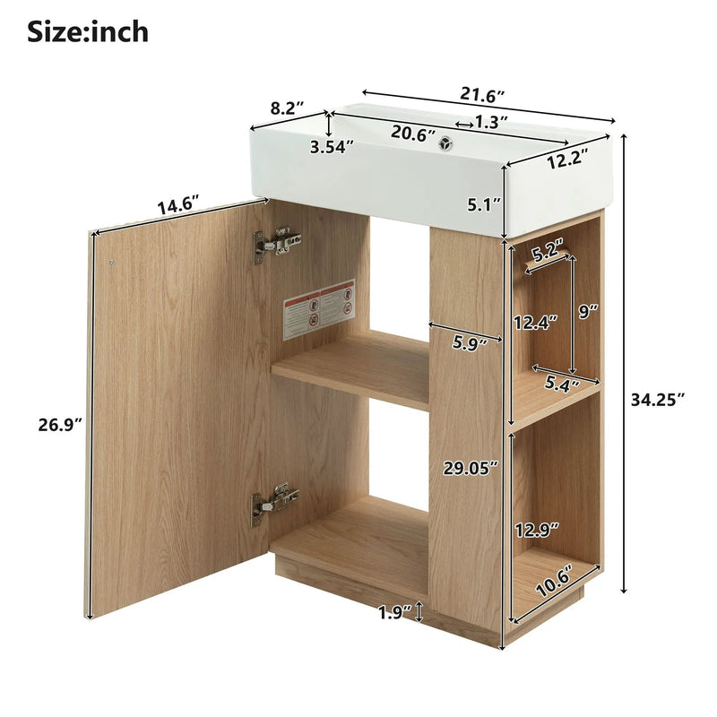 Bathroom Vanity With Sink, Freestanding Wood Grain Cabinet With Storage by Unique Piece Furniture