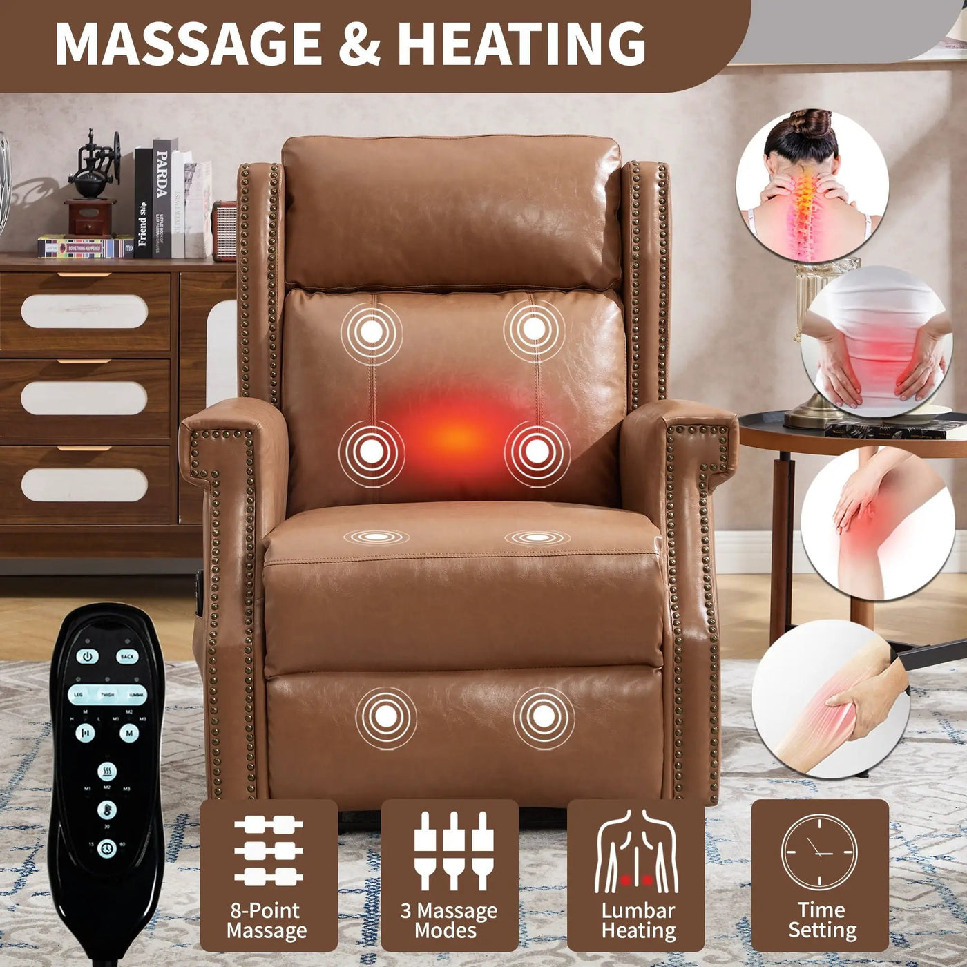 Manual Recliner Chair With Heavy Duty Motion Mechanism, 8 Vibrating Nodes And 3 Massage Modes For Living Room by HouseOfZazla