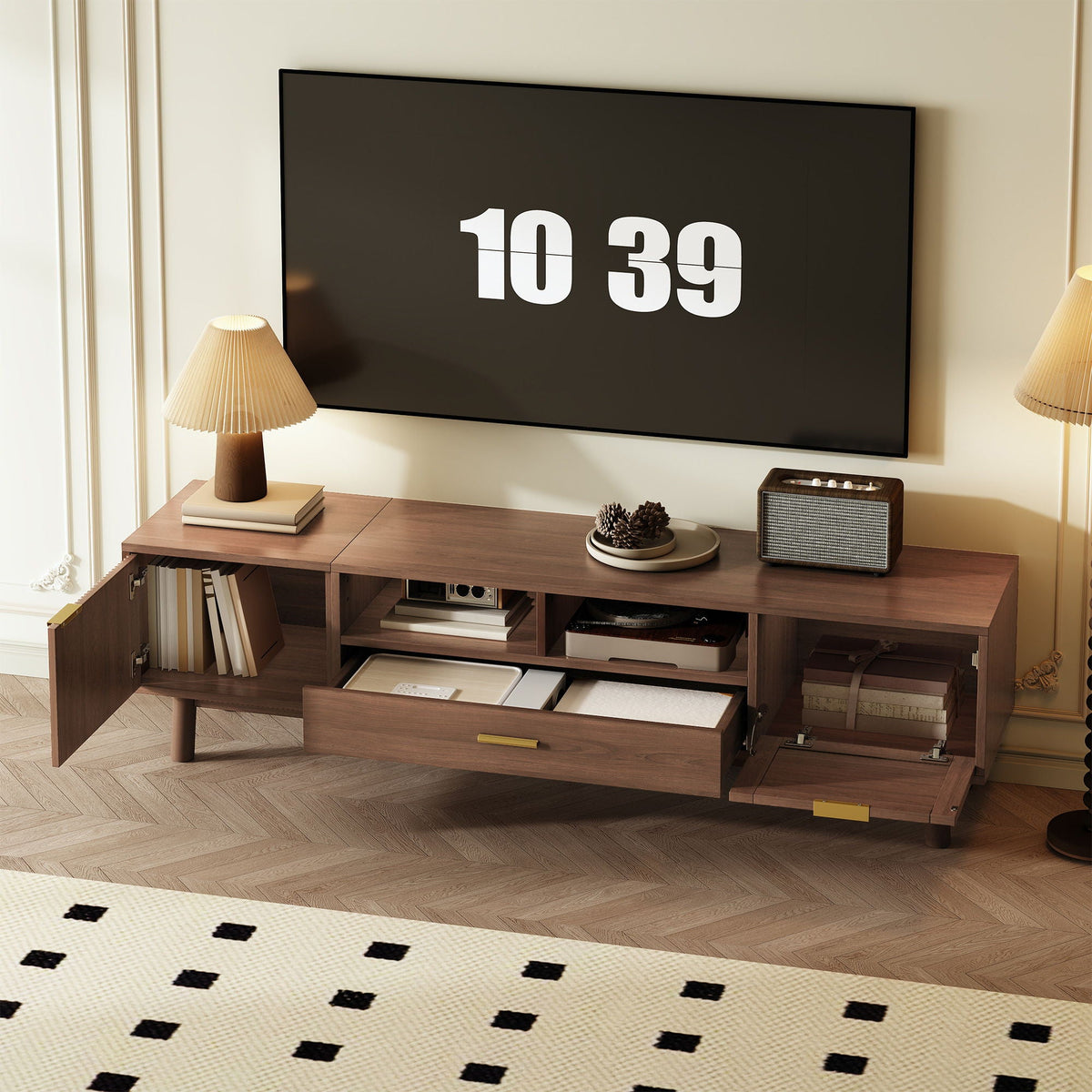 TV Stand for 75" TVs with Soft-Closing Doors - Dark Brown, photo 2 of 4