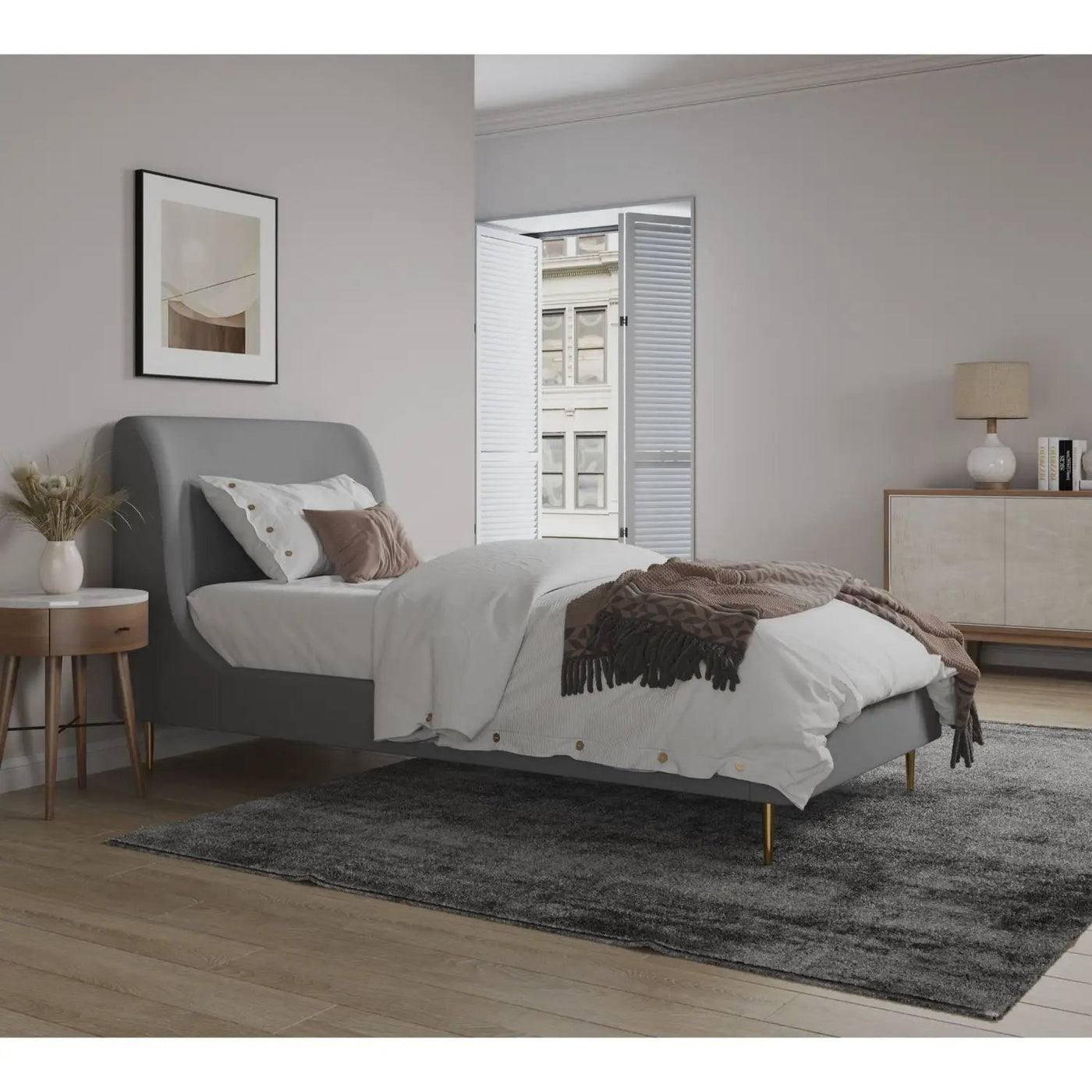 Mid-Century Modern Upholstered Bed With Curved Headboard by HouseOfZazla