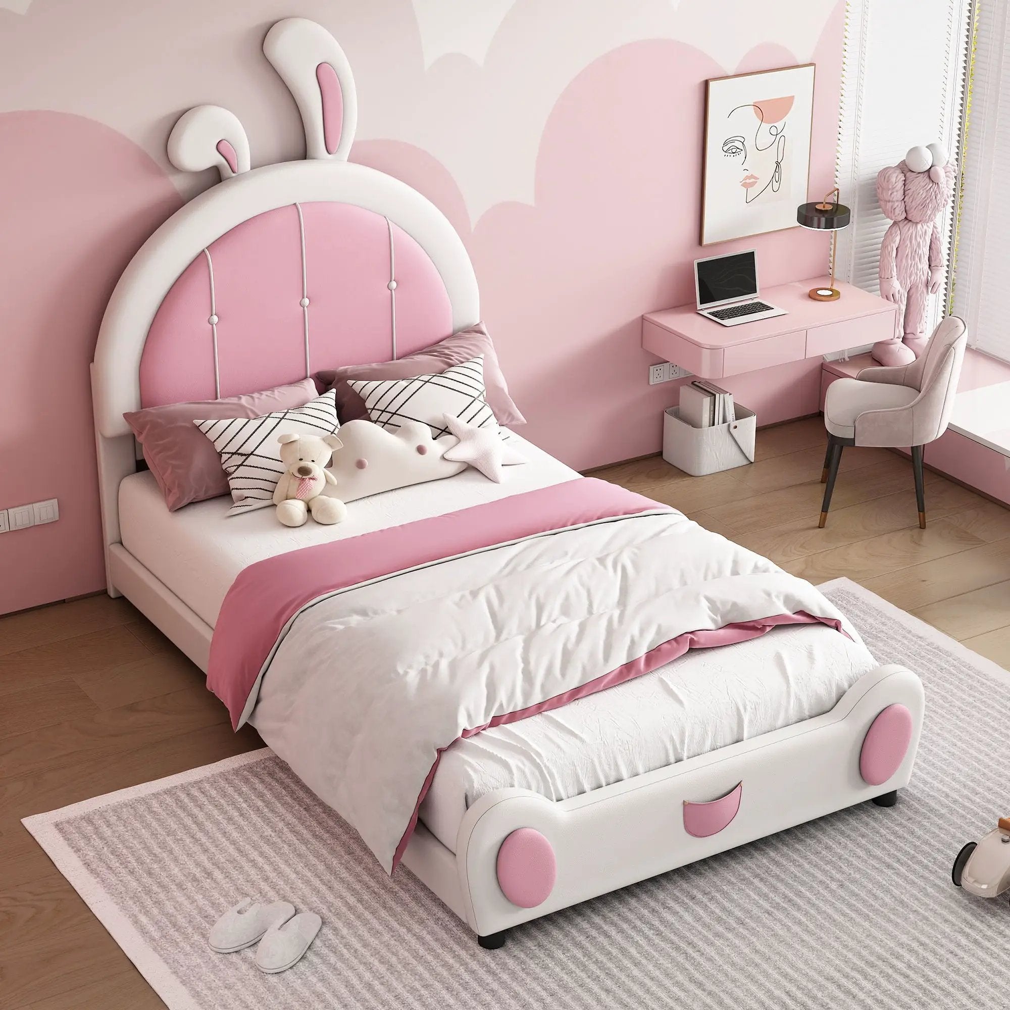 Upholstered Platform Bed With Rabbit Shaped Headboard by Unique Piece Furniture