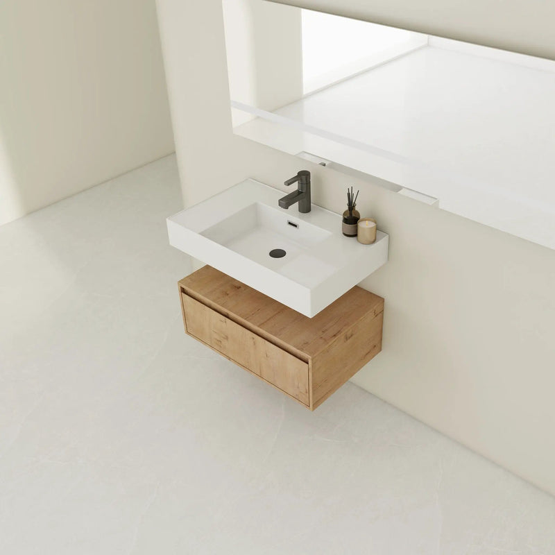 Wall Mounted Bathroom Vanity With Resin Sink And Soft Close Drawer In Imitative - Imitative Oak by Unique Piece Furniture