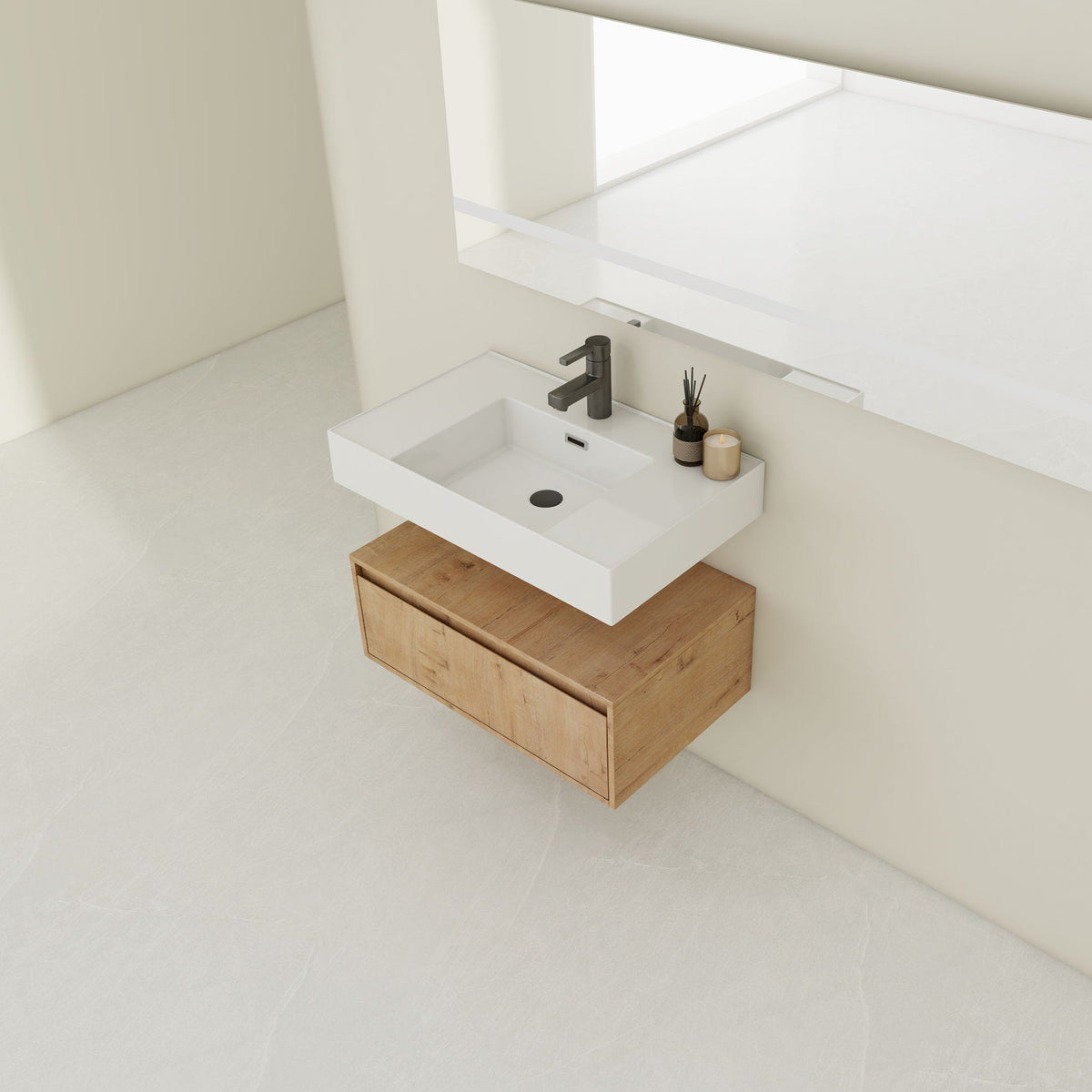 Wall Mounted Bathroom Vanity with Resin Sink and Soft Close Drawer - Imitative Oak, photo 14 of 23