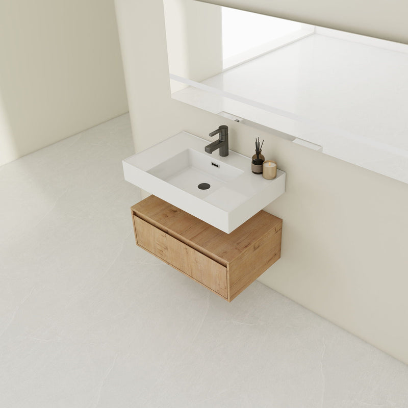 Wall Mounted Bathroom Vanity with Resin Sink and Soft Close Drawer - Imitative Oak, photo 14 of 23