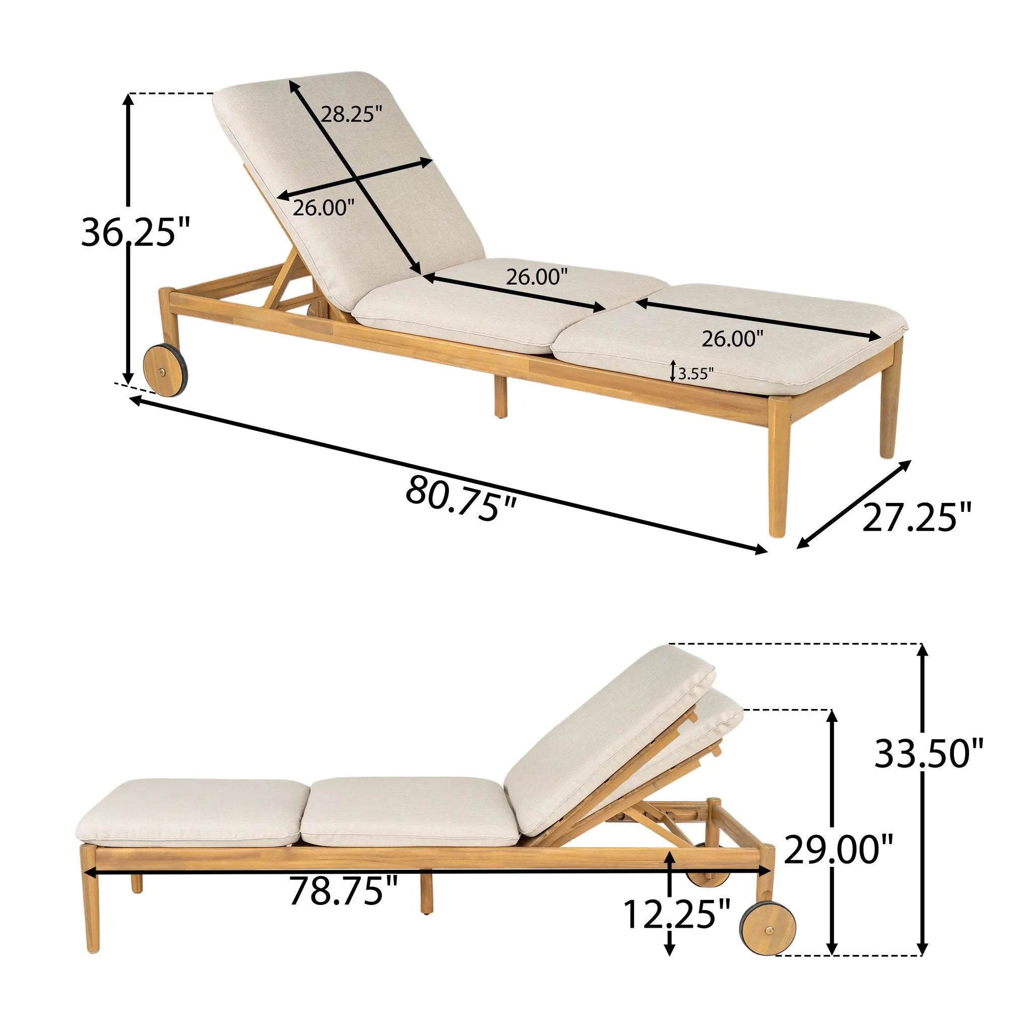 Riviera Outdoor Chaise Lounge with Wheels, Acacia Wood Frame (Set of 2) by HouseOfZazla