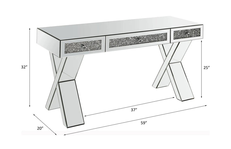 Noralie - 32" Writing Desk - Mirrored & Faux Diamonds by Unique Piece Furniture