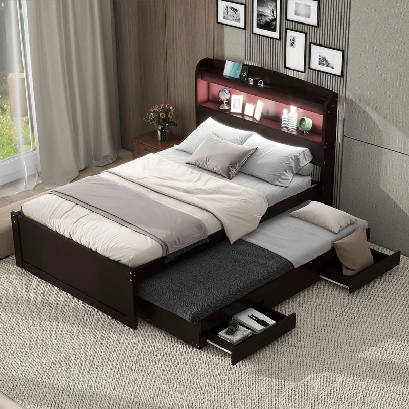 Platform Bed With LED Headboard, Charging Station, Trundle And 2 Drawers by Unique Piece Furniture