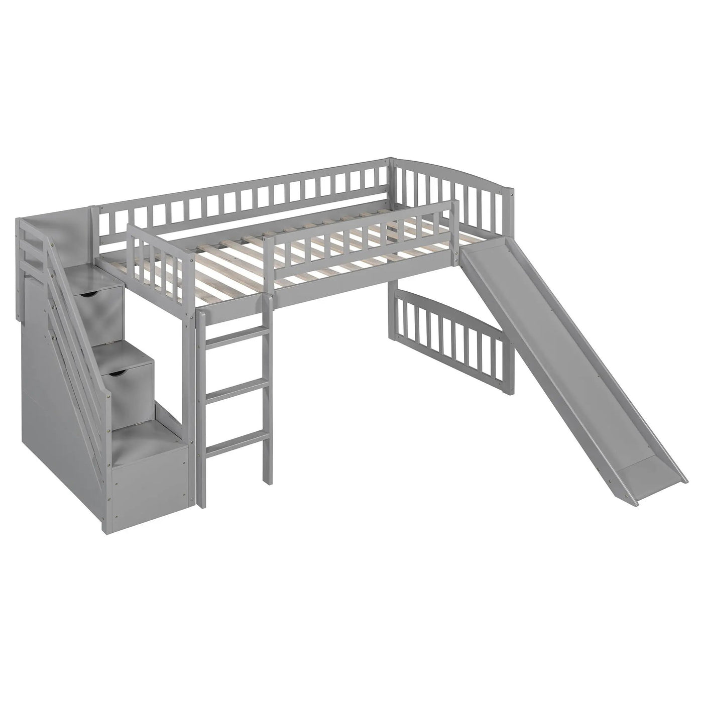 Loft Stairway Bed With 2 Drawers, Convertible Ladder And Slide by HouseOfZazla