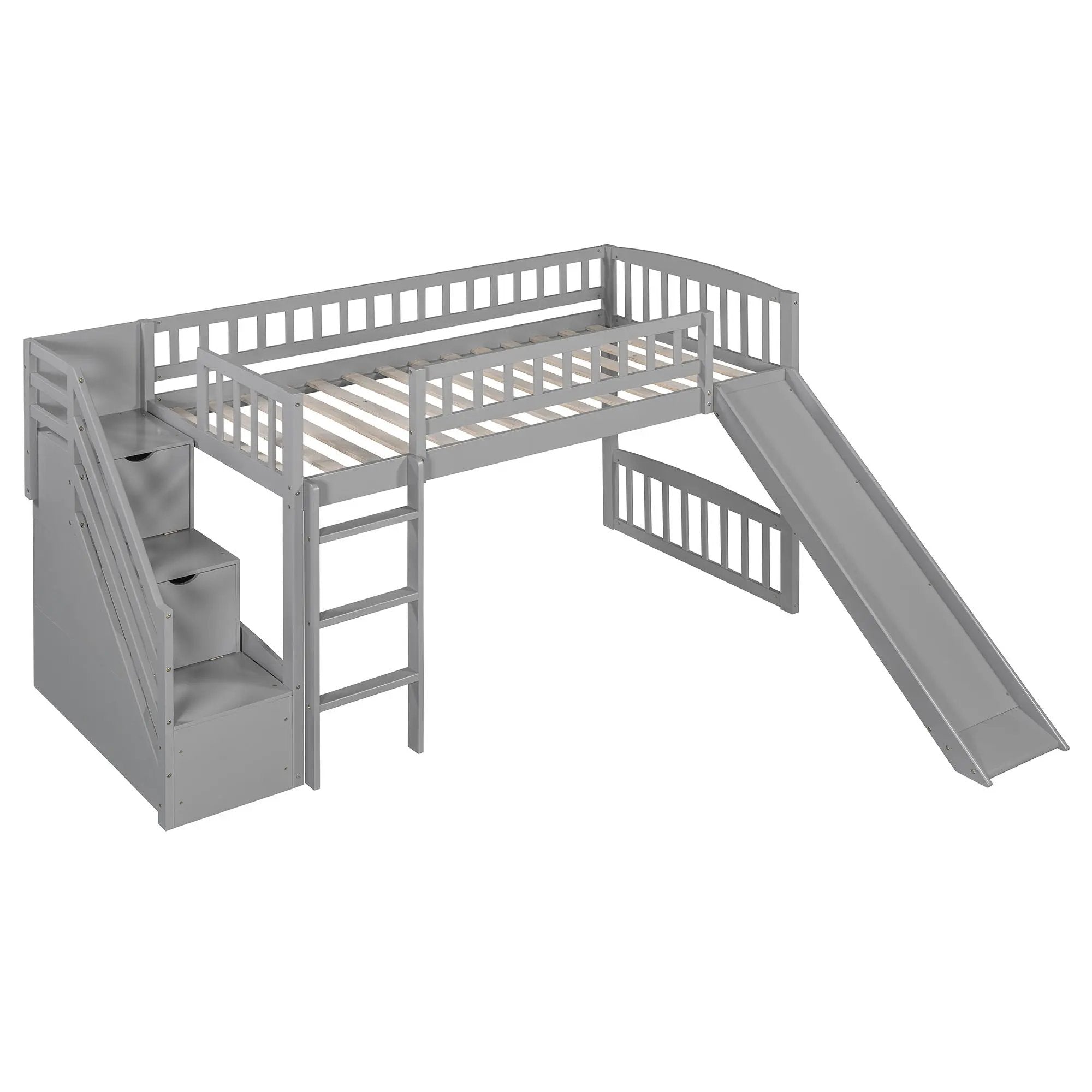 Loft Stairway Bed With 2 Drawers, Convertible Ladder And Slide by HouseOfZazla