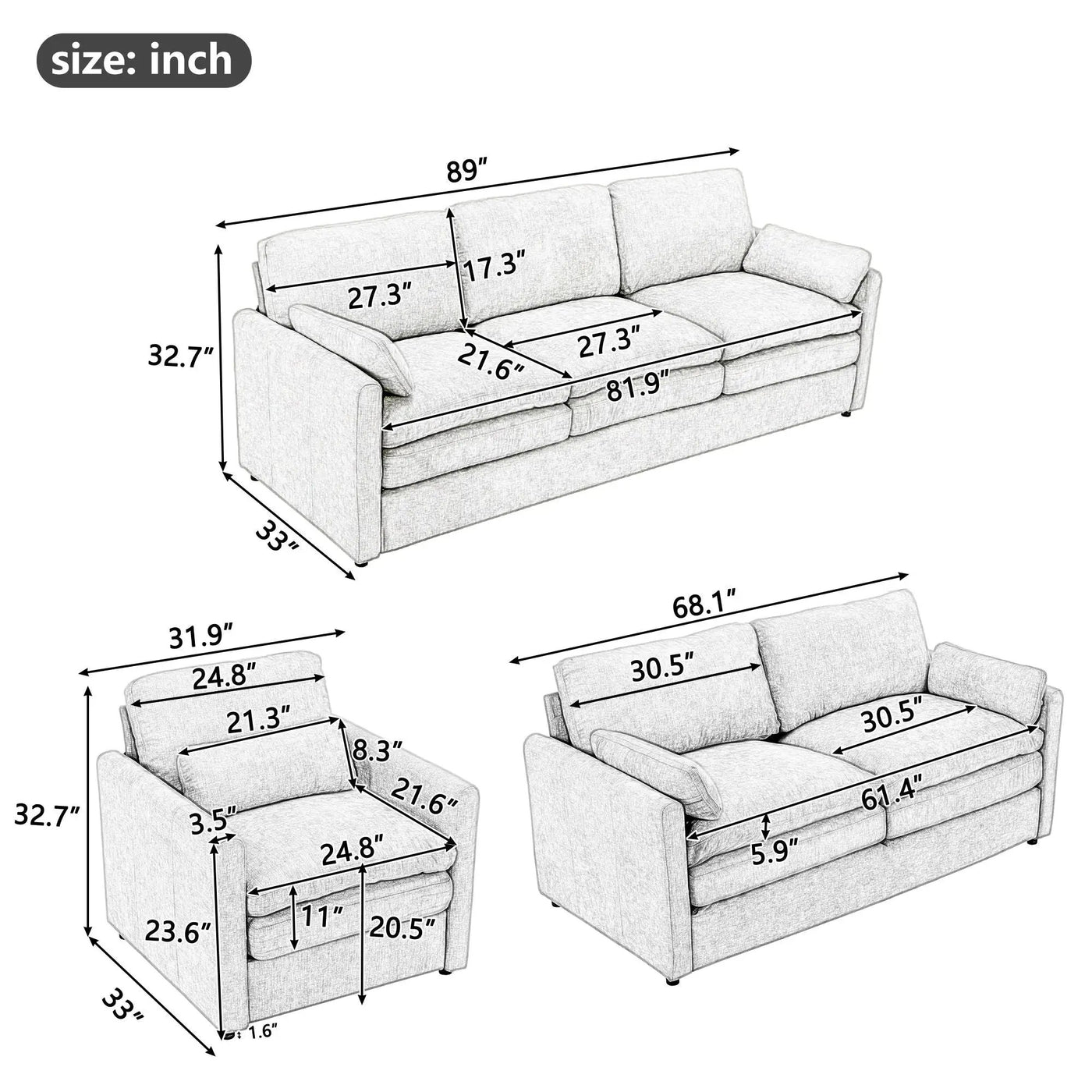 Cozy Upholstered Sofa Set For Living Room by Unique Piece Furniture