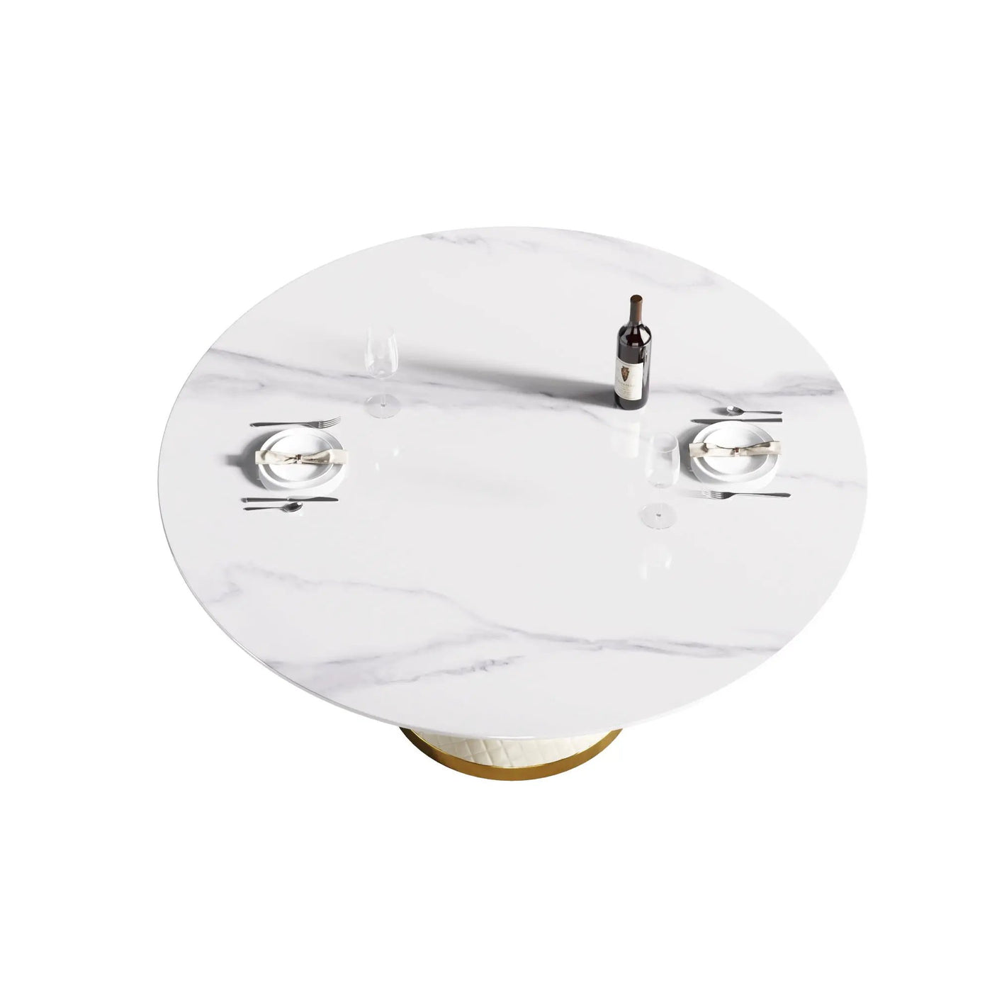 Modern Artificial Stone Round Carbon Steel Base Dining Table, Can Accommodate 6 People by HouseOfZazla