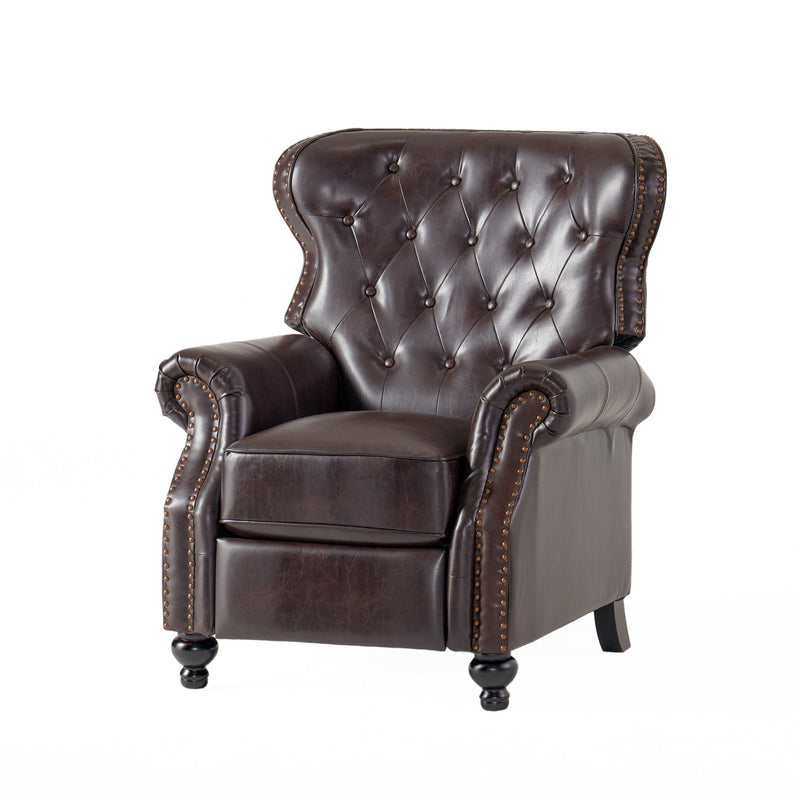 Contemporary Style Push Back Recliner with Button Tufted Stitching and Nailhead Trim by HouseOfZazla