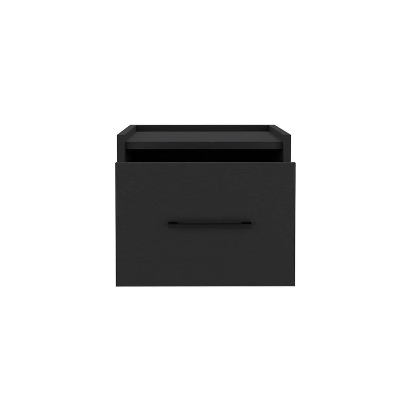 Floating Nightstand, Space Saving Design With Handy Drawer And Surface - Black