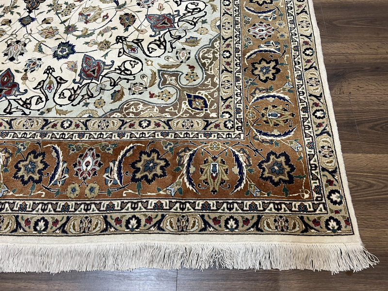 Wonderful Persian Tabriz Rug 7x10, Floral Medallion, Very Fine Oriental Carpet, Ivory by Jewel Rugs