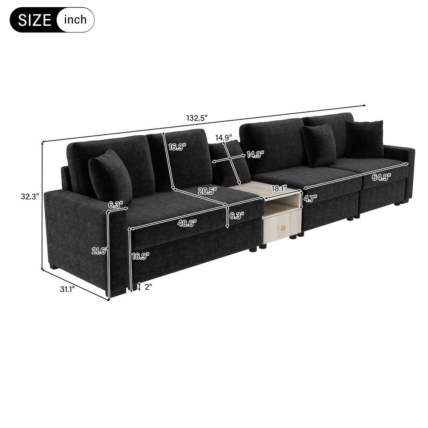 Modular Sofa Couch With Storage Armrest And Center Console by HouseOfZazla