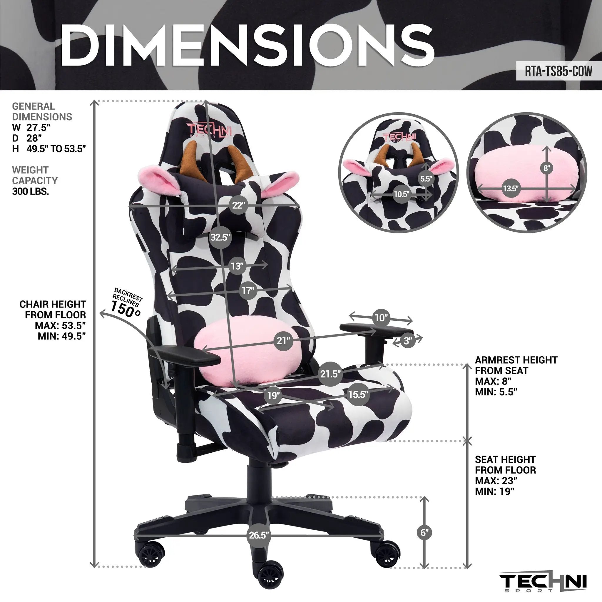 TS85 Cow Print LUXX Series Gaming Chair by HouseOfZazla