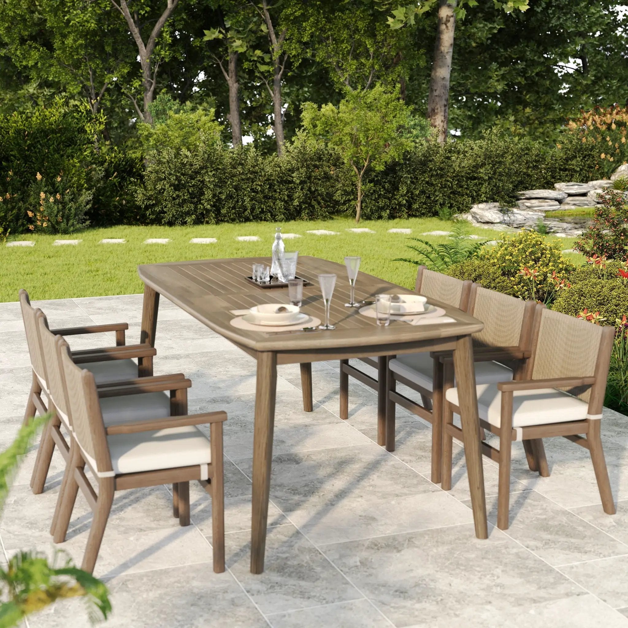 Acacia Wood Dining Table 8 Person Outdoor Table by HouseOfZazla