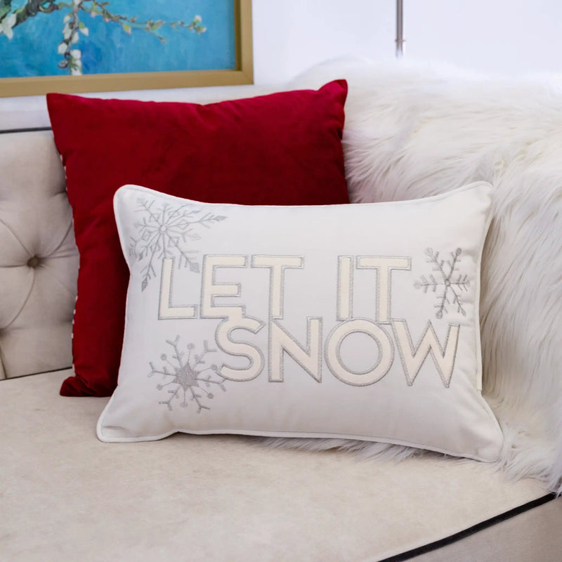 Nneka Let It Snow Ivory Velvet Lumbar Pillow with Insert 14x20 by HouseOfZazla