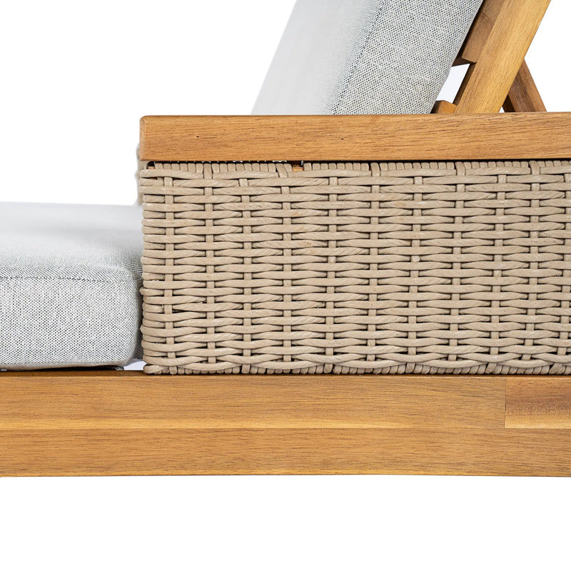 76.8" Solid Acacia Wood Sun Lounger Set of 2 with Grey Cushions by HouseOfZazla