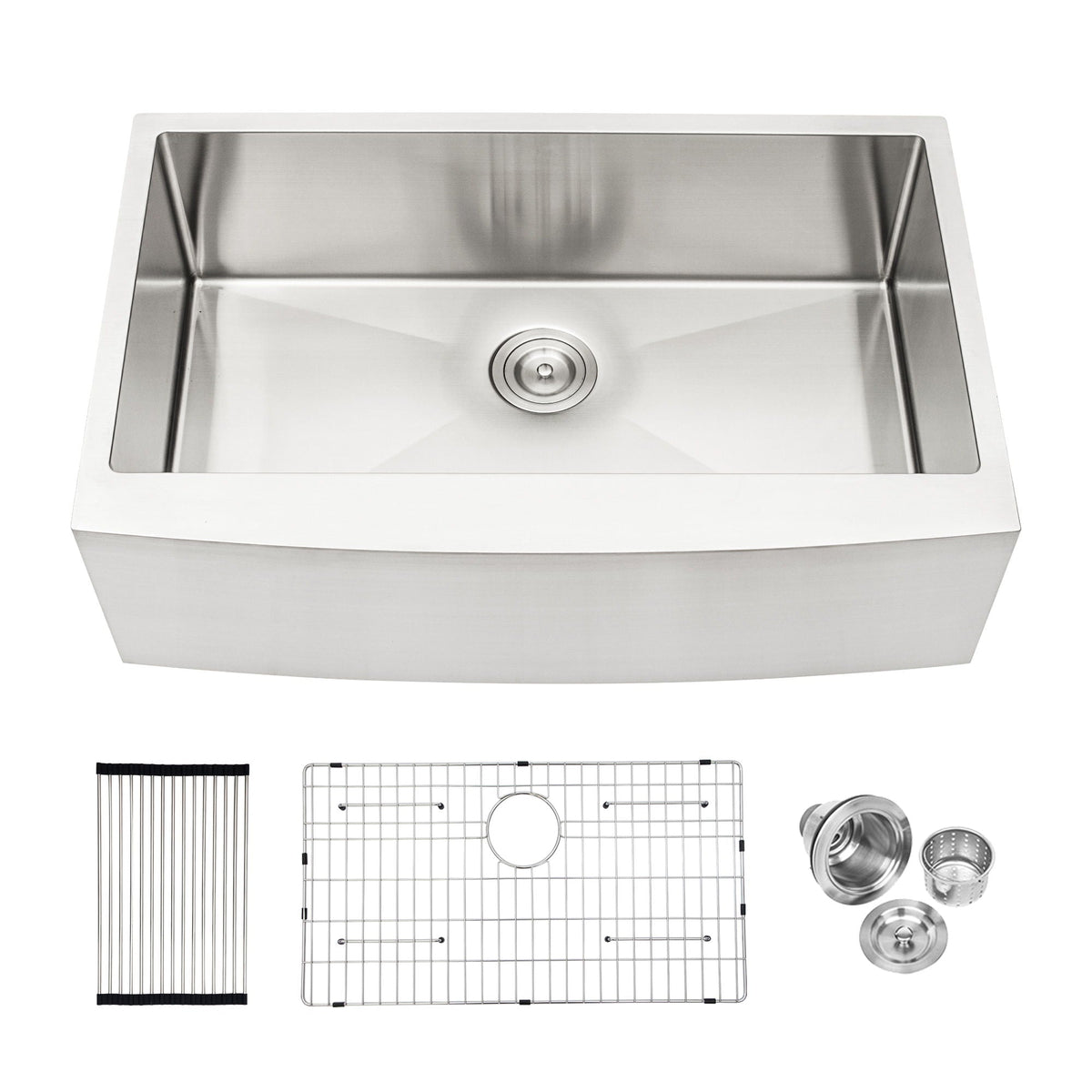Farmhouse Kitchen Sink Stainless Steel Apron Front with Deep Single Bowl - Gray, photo 4 of 34