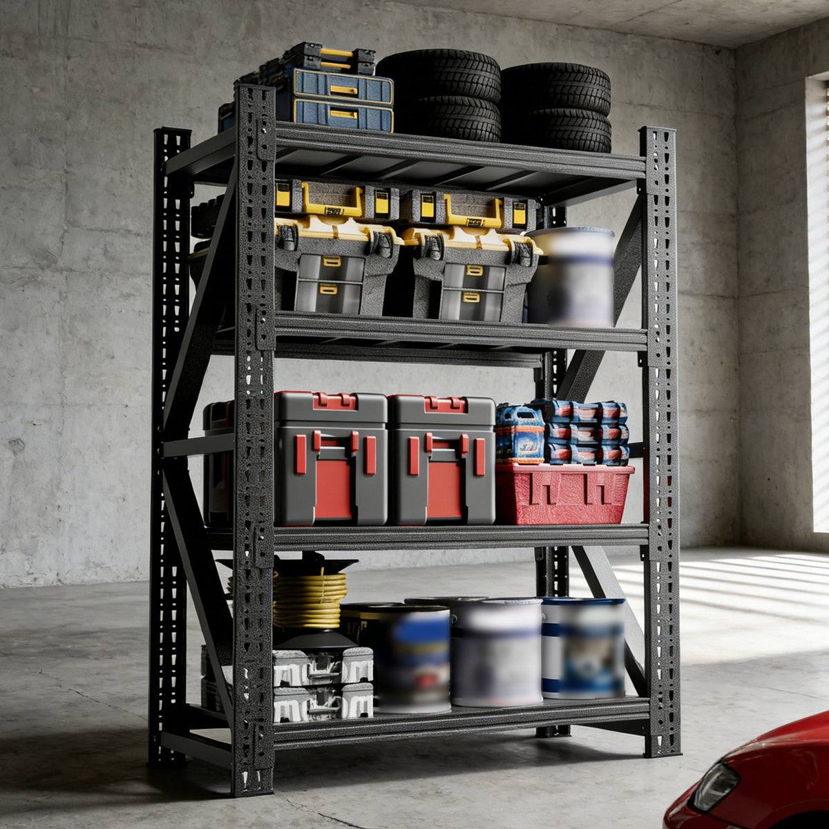 Heavy Duty Metal Adjustable Garage Shelves with 4000lbs Capacity - Black