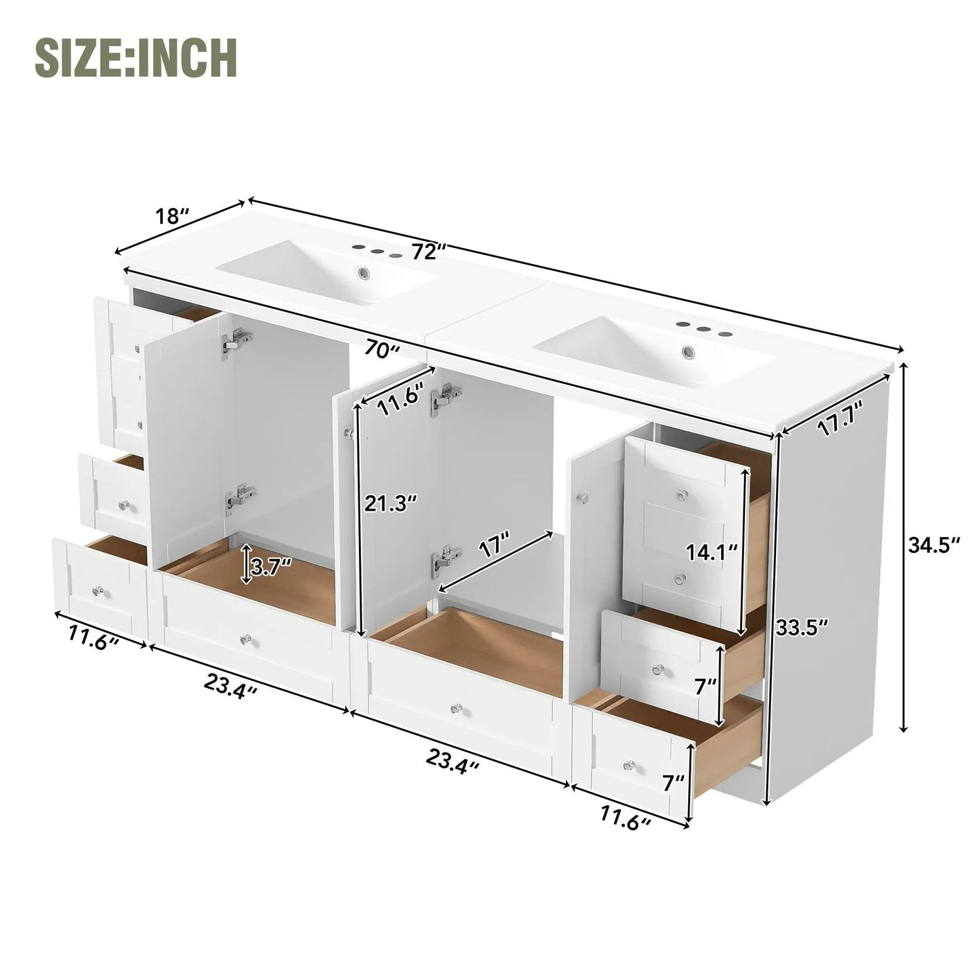 Shaker Free Standing Bathroom Vanity Cabinet & Sink, Soft Close Drawers, Soft Close Doors by Unique Piece Furniture