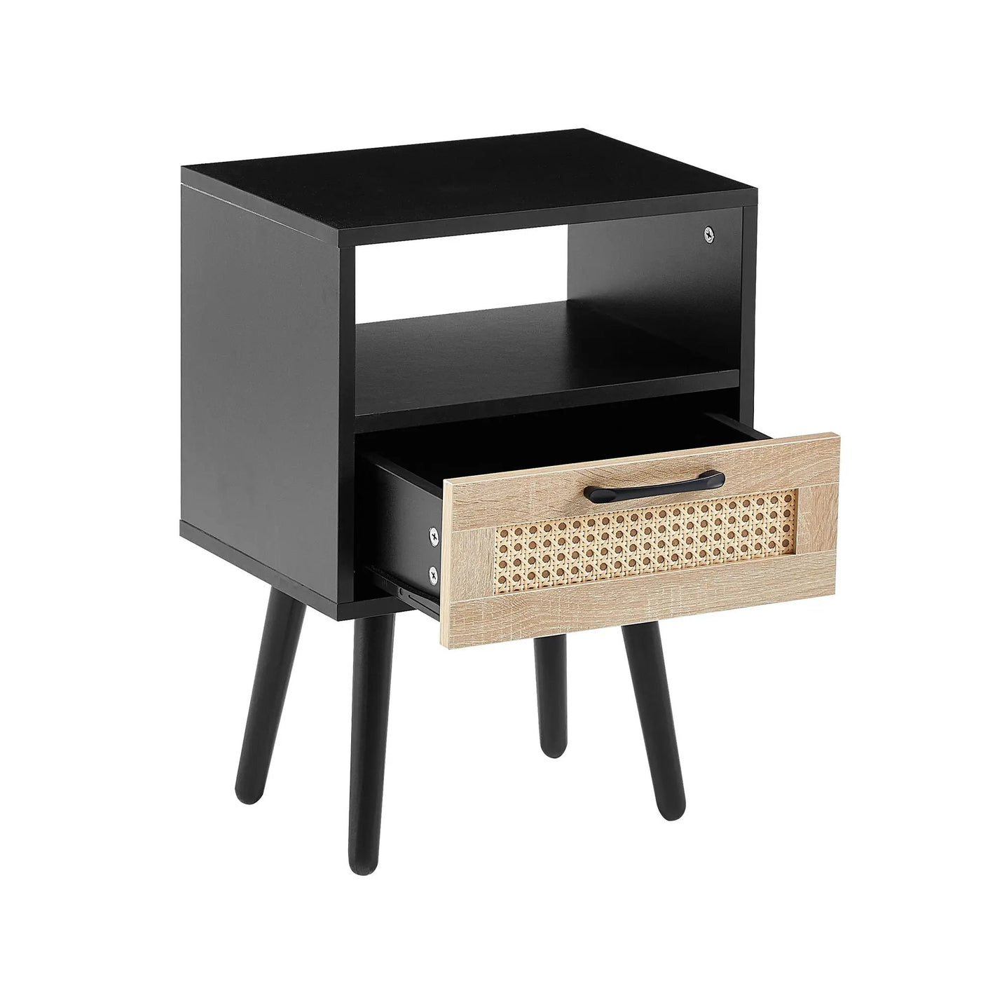 15.75" Rattan End Table With Drawer And Solid Wood Legs, Modern Nightstand, Side Table For Living Room, Bedroom by HouseOfZazla