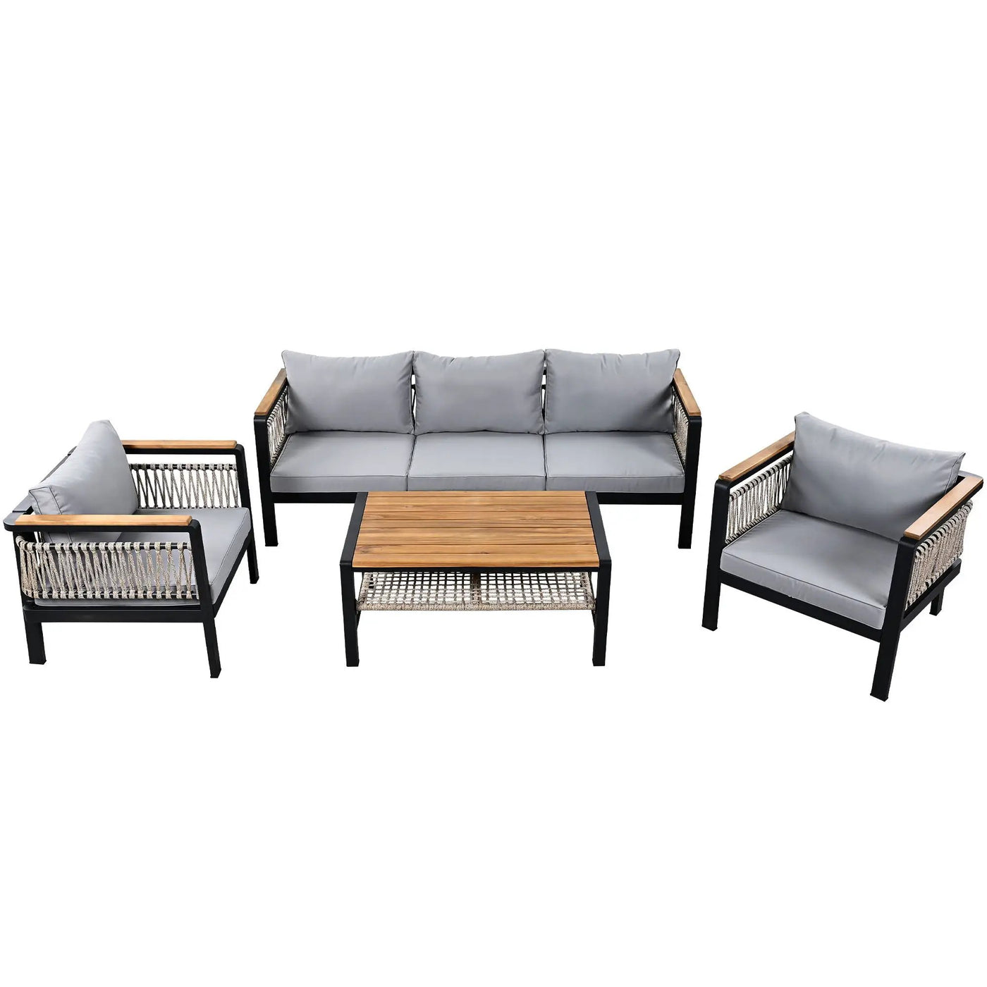 4 Pieces Outdoor Sectional Sofa Set 5 Person Patio Seating Group Outdoor Conversation Set With Cushions And A Coffee Table For Patios by HouseOfZazla