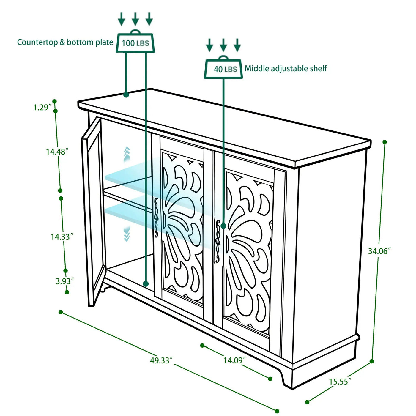 3 Door Mirrored Sideboard Cabinet With Adjustable Shelves by HouseOfZazla