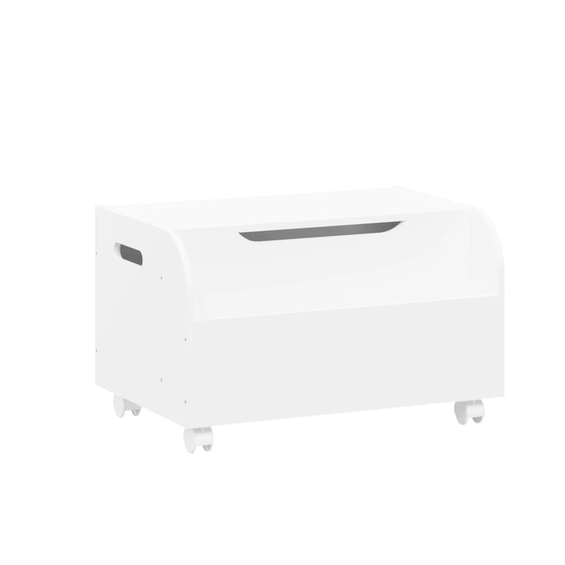 Toy Box With 4 Universal Wheels, Kids Playroom Storage Organizer With Front Bookshelf, Flip Top Lid, Safety Hinge - White by HouseOfZazla