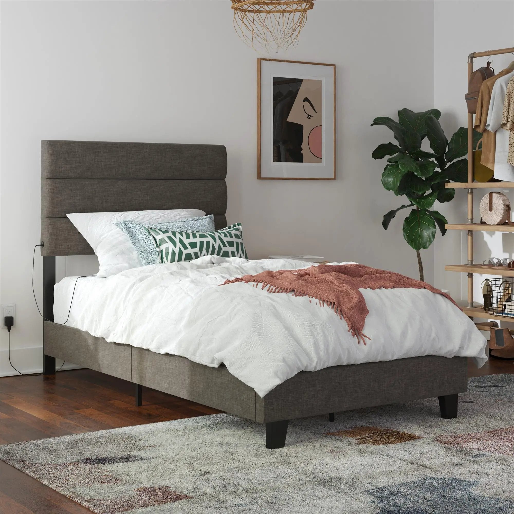 Paloma - Twin Bed With Dual USB Port - Linen by Unique Piece Furniture