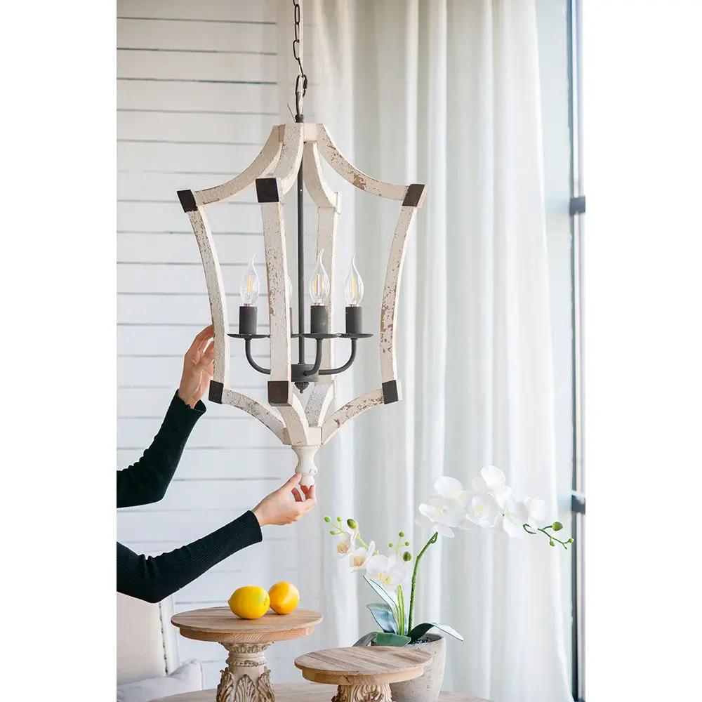 4 Light Chandelier, Hanging Light Fixture With Adjustable Chain For Kitchen, Bulb Not Included - Cream by HouseOfZazla