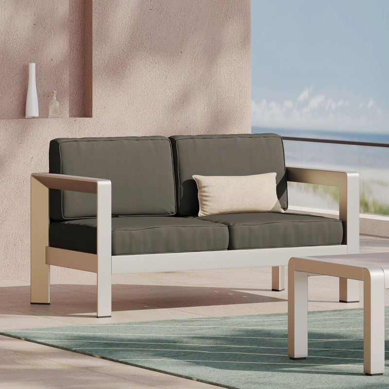 Outdoor Aluminum Loveseat – Low-Profile Patio Seating with Deep Cushions by HouseOfZazla
