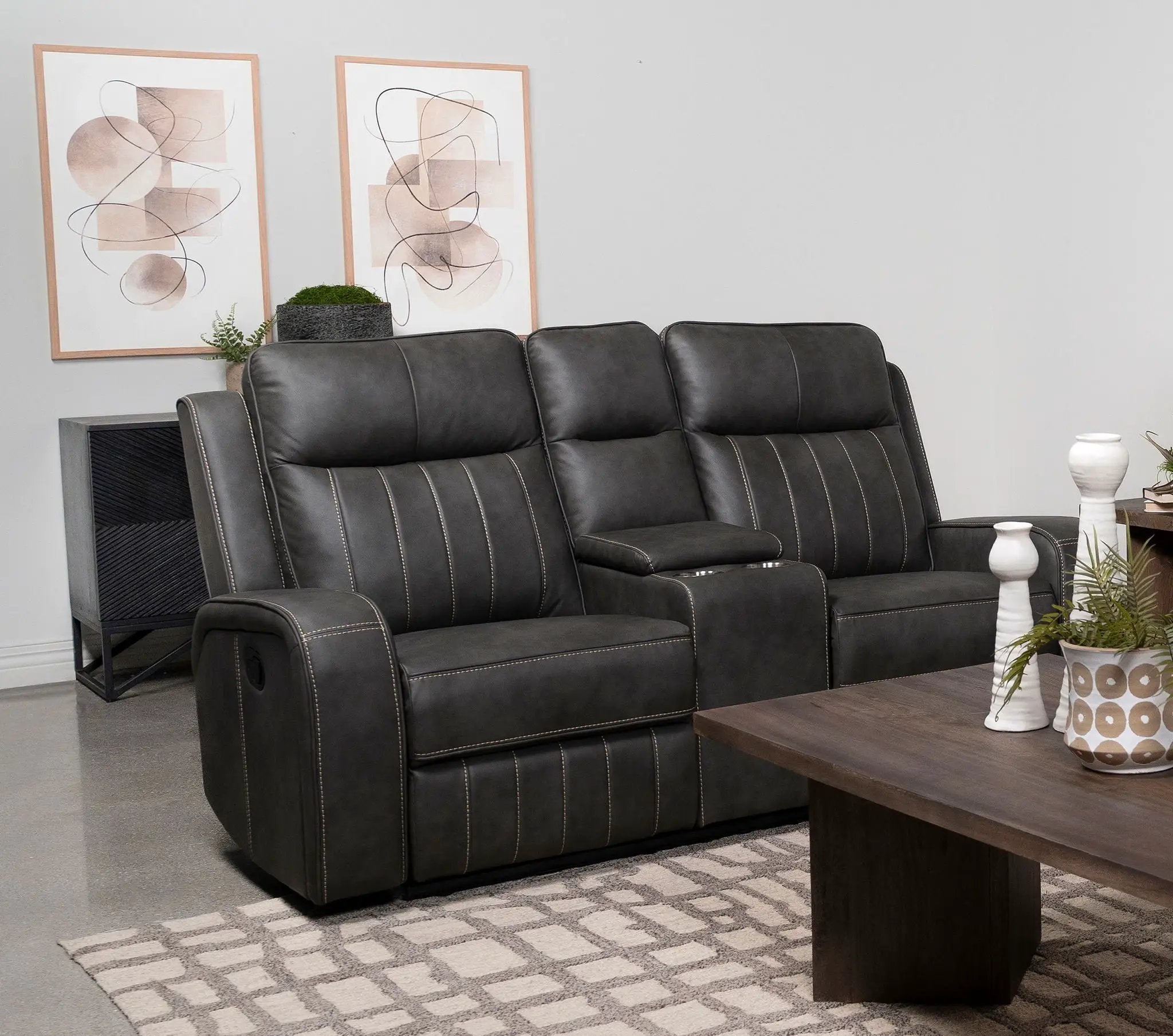 Raelynn Upholstered Track Arm Motion Loveseat Grey by Unique Piece Furniture