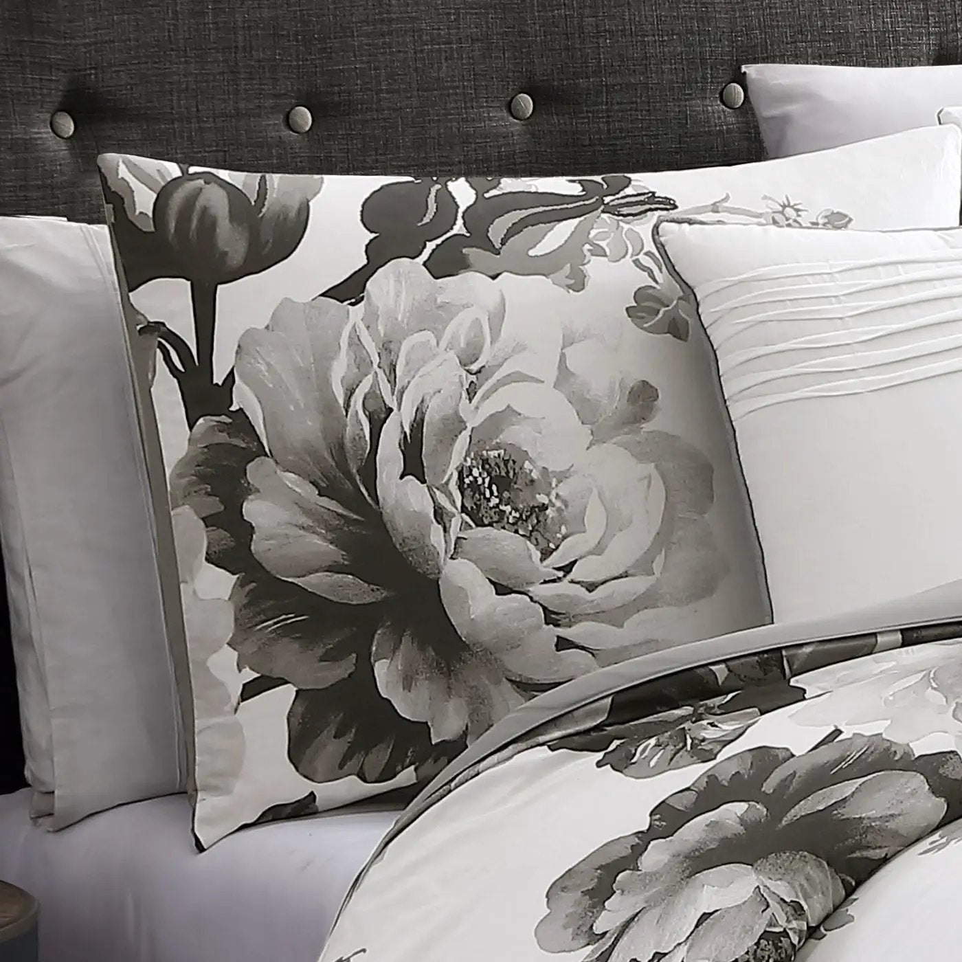 Ridgely 7 Pc Watercolor Black and White Floral Comforter Set by HouseOfZazla