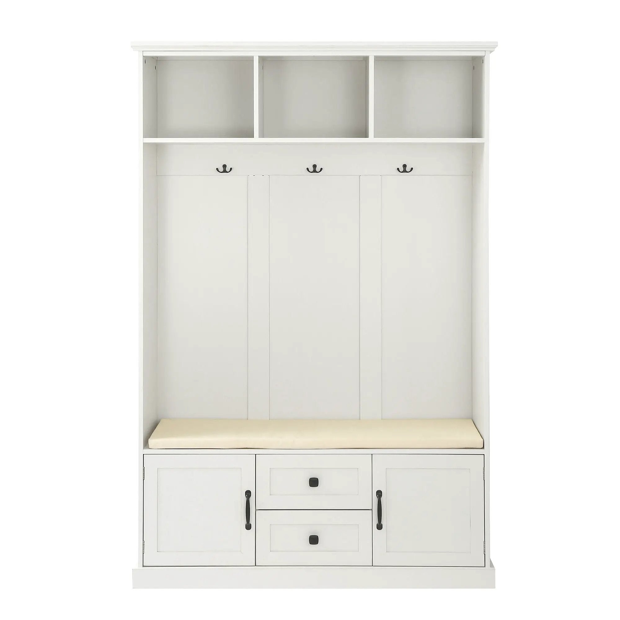Hall Tree With 3 Hooks, Coat Hanger, Entryway Bench, Storage Bench, 3 In 1 Design by HouseOfZazla