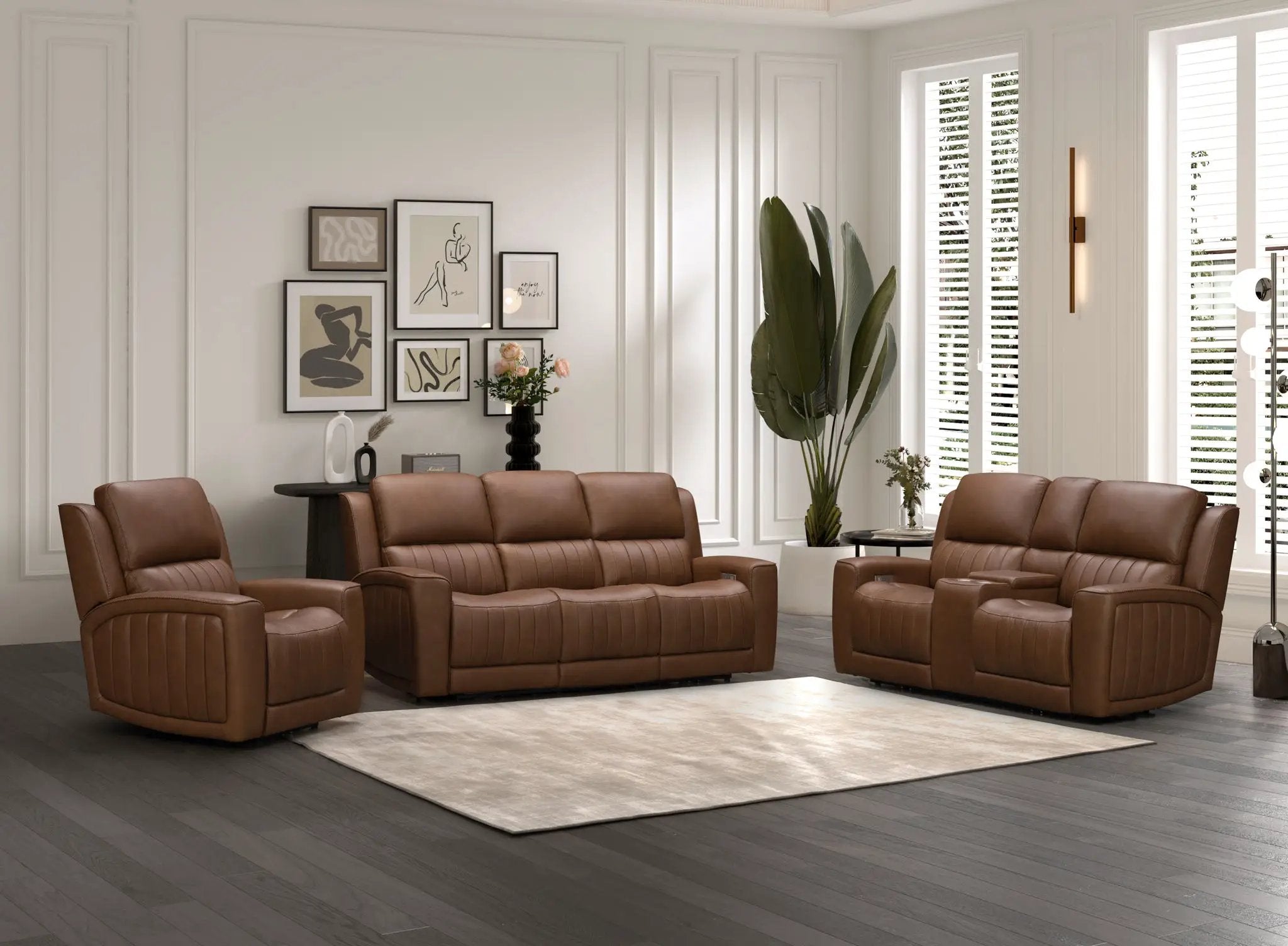 Pierce - Power Sofa With Power Recline, Power Headrest (Drop Down Table With Two Cup Holders)-Zero Gravity, Lumbar by Unique Piece Furniture