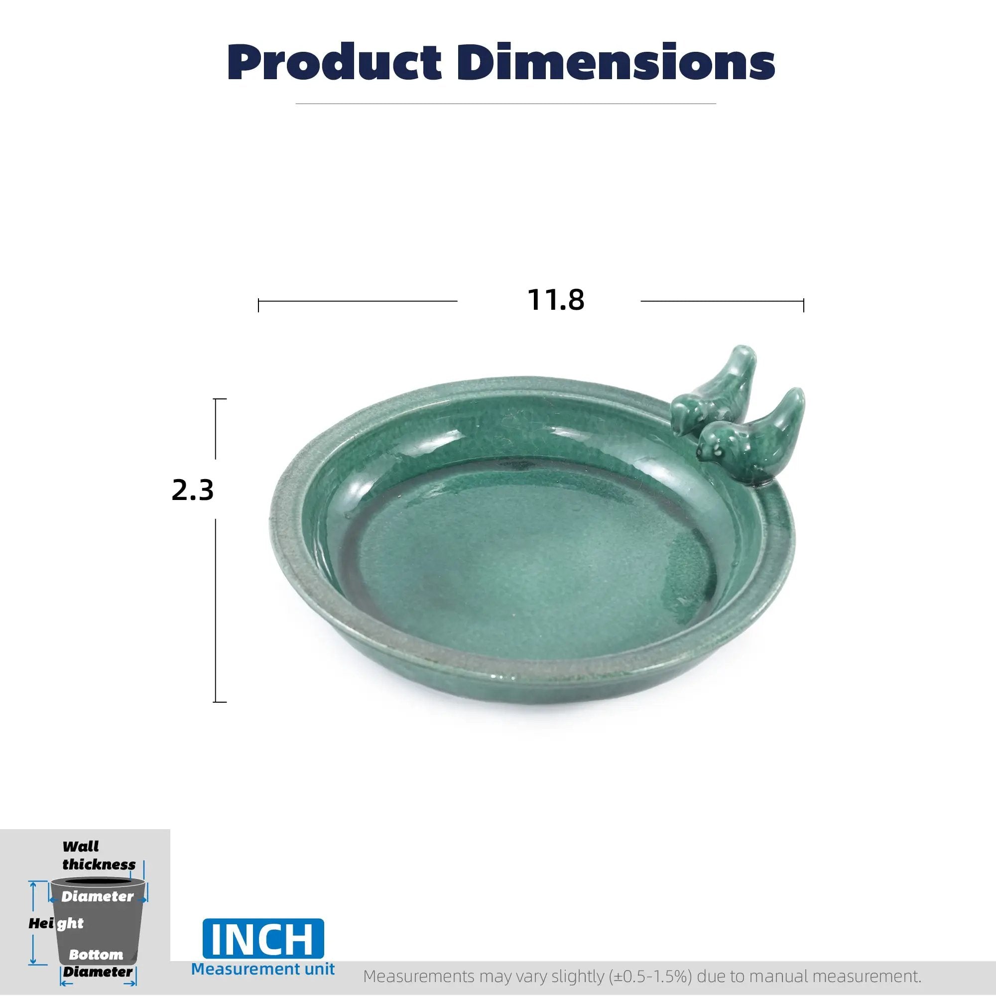 Handmade Ceramic Bird Bath, 11.8 Inch Forest by HouseOfZazla