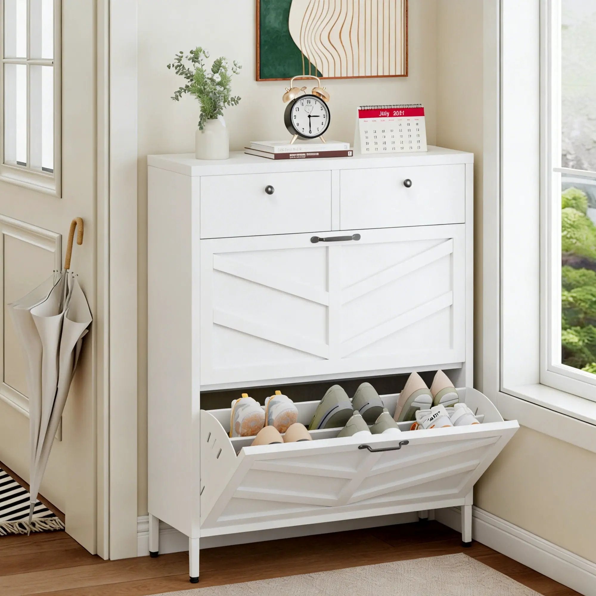 Shoe Cabinet With Flip Drawers by Unique Piece Furniture