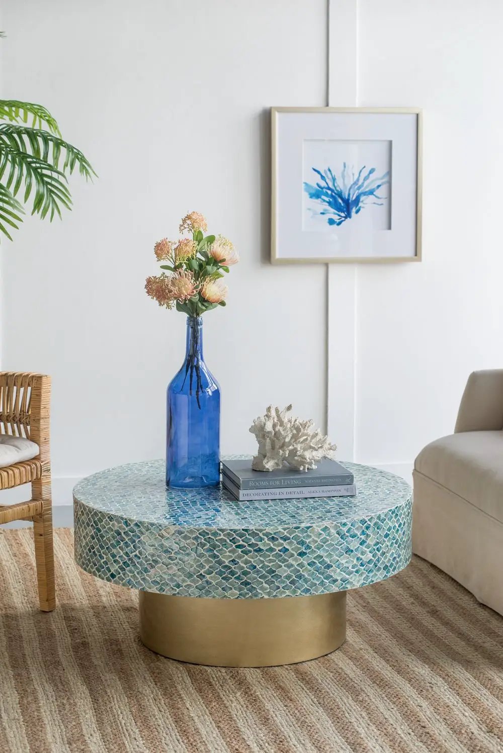 Unique Capiz Coffee Table & Pedestal Base by HouseOfZazla