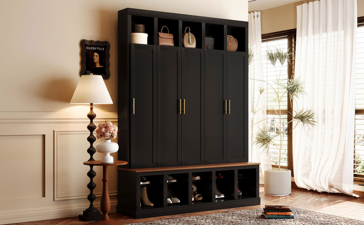 Farmhouse Entryway Storage Cabinet with Coat Closet - Black, photo 4 of 10