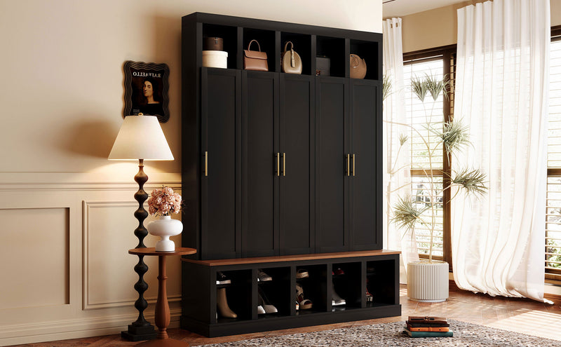 Farmhouse Entryway Storage Cabinet with Coat Closet - Black, photo 4 of 10