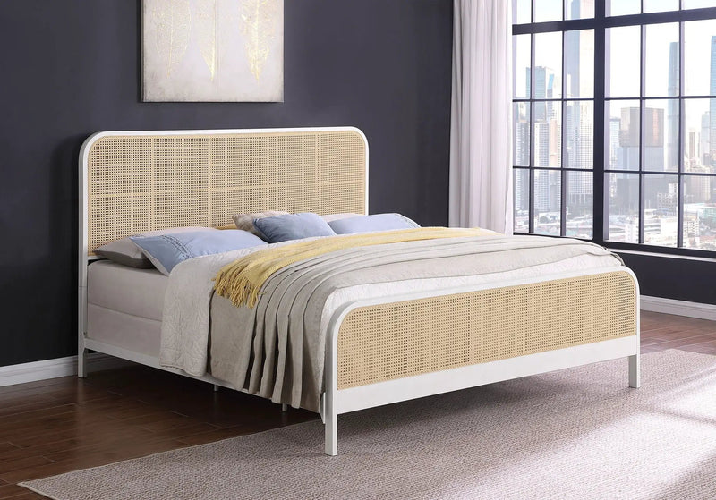 Lanewood Open Cane Webbing Metal Eastern King Bed White by Unique Piece Furniture