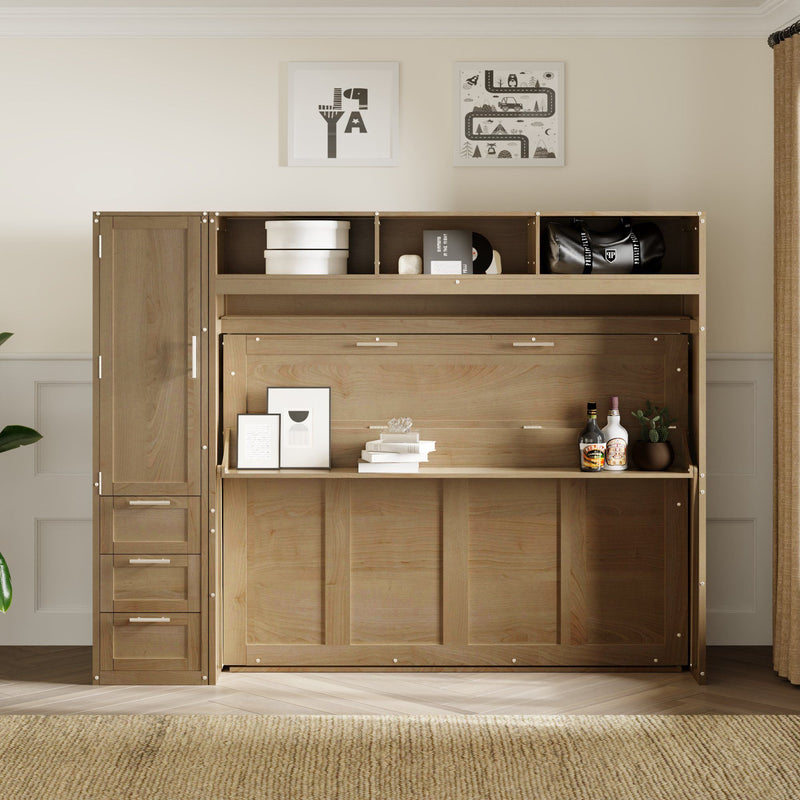 Full Size Murphy Bed With Wardrobe, Drawers, And Open Shelves - Wood by HouseOfZazla