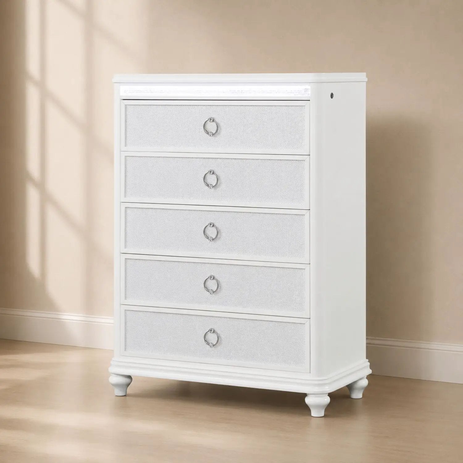 Abigale - 5 Drawer Chest With LED Lighting - White by HouseOfZazla