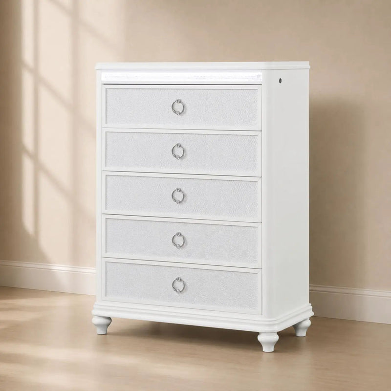 Abigale - 5 Drawer Chest With LED Lighting - White by HouseOfZazla