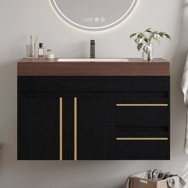 36" Floating Bathroom Vanity with Ceramic Sink and Faux Marble Top by HouseOfZazla