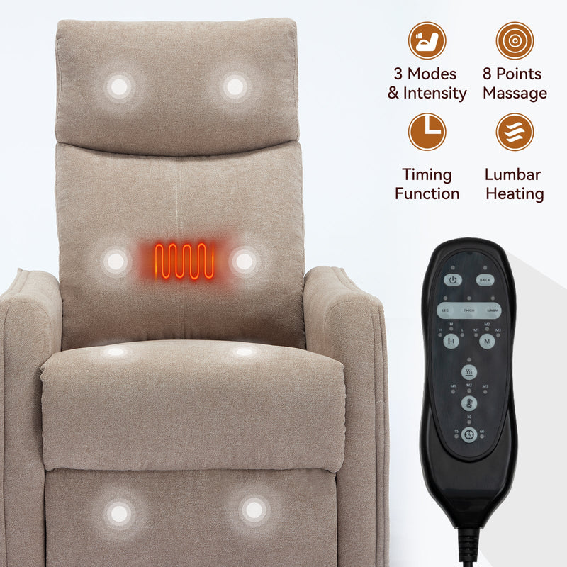 Heat Massage Manual Recliner Chair with Rocker and Swivel in Khaki by HouseOfZazla